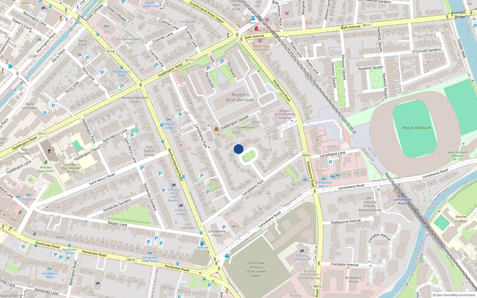 Overhead map showing the location of 25 Lansdowne Park, Dublin
