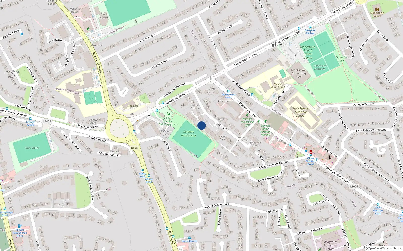 Overhead map showing the location of 25 Laurel Bank, Lanesville, Monkstown