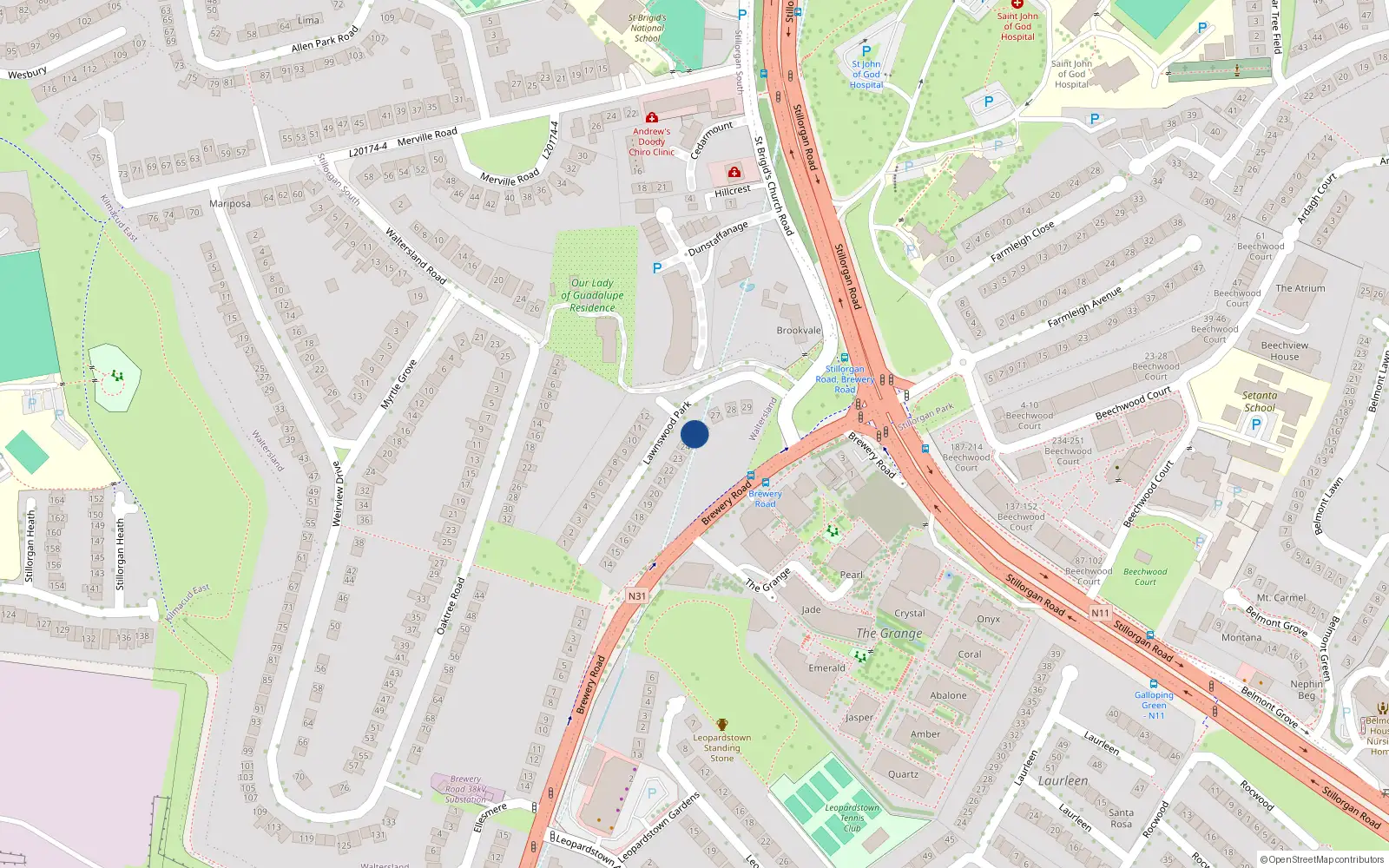 Overhead map showing the location of 25 Lawnswood Park, Stillorgan, Dublin