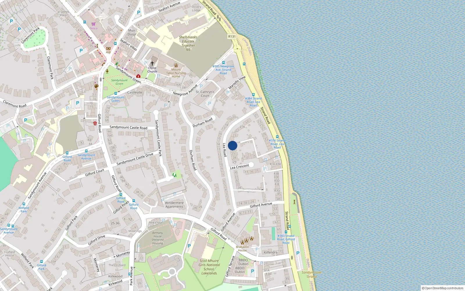 Overhead map showing the location of 25 Lea Road, Sandymount