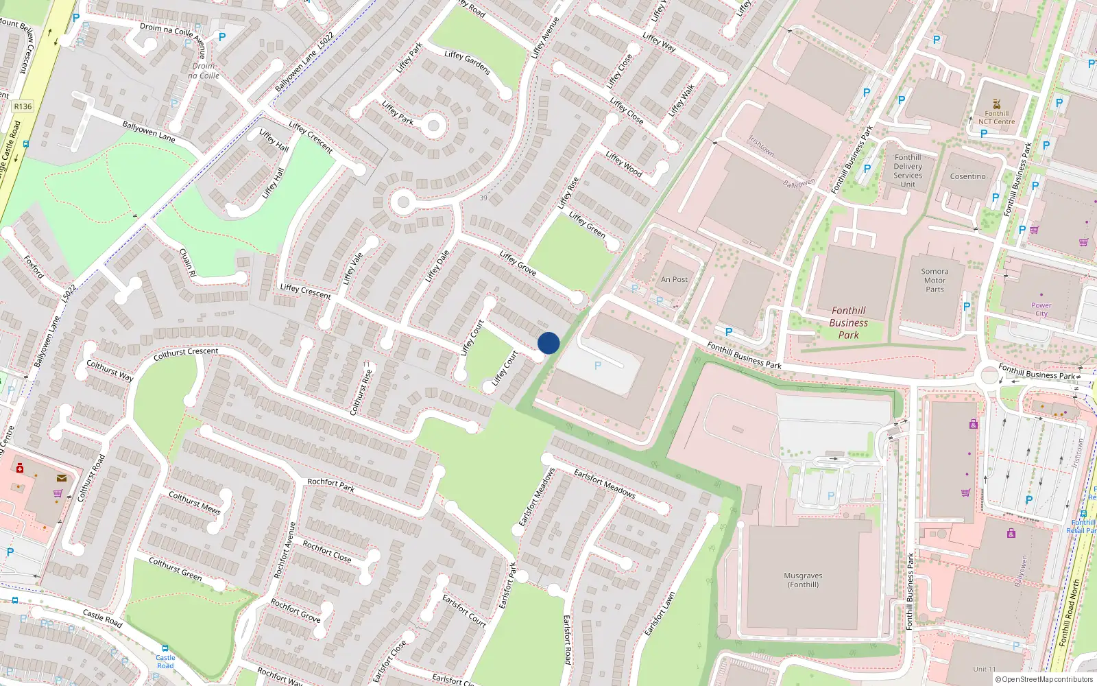 Overhead map showing the location of 25 Liffey Court, Liffey Valley Park, Lucan