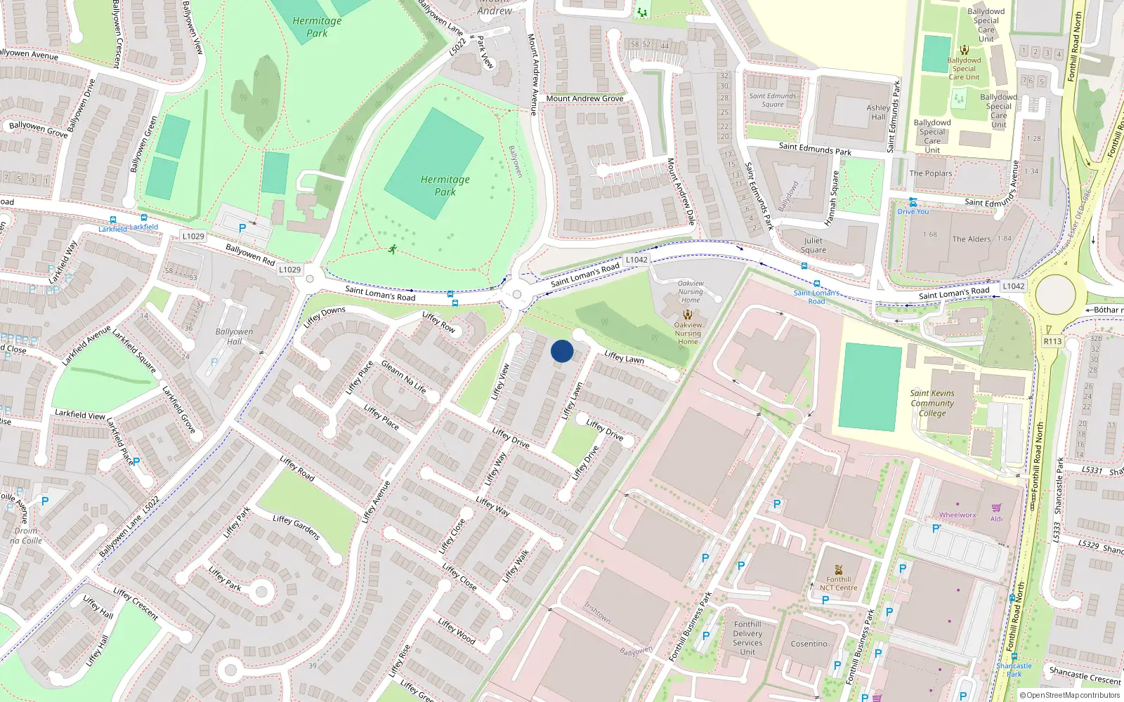 Overhead map showing the location of 25 Liffey Lawn, Lucan