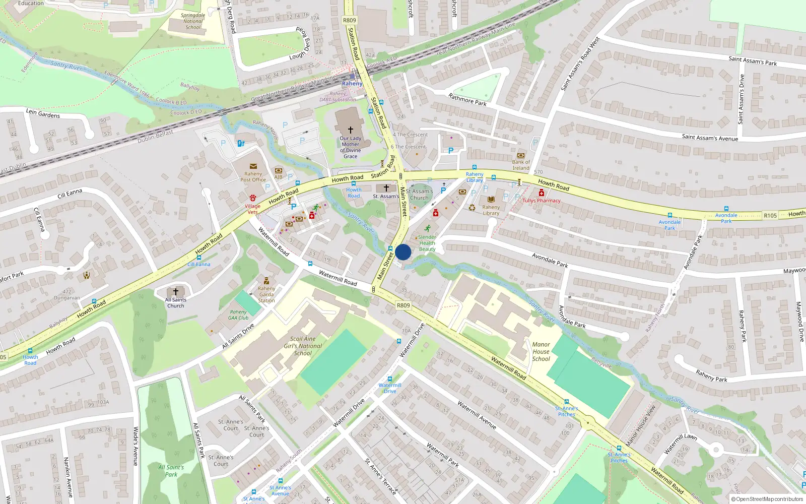 Overhead map showing the location of 25 Main Street, Dublin 5