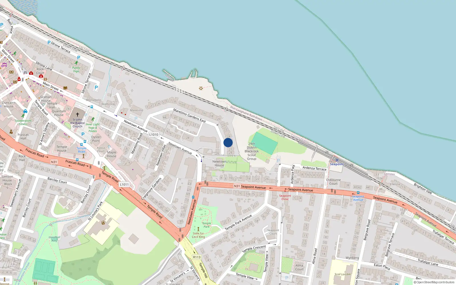 Overhead map showing the location of 25 Maretimo Gardens East, Blackrock, Dublin