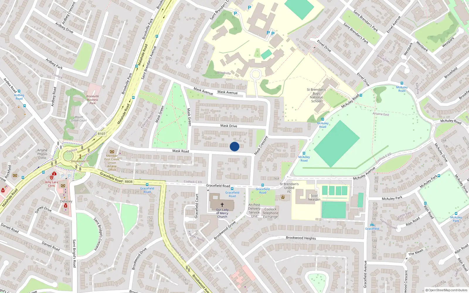 Overhead map showing the location of 25 Mask Road, Artane, Dublin 5