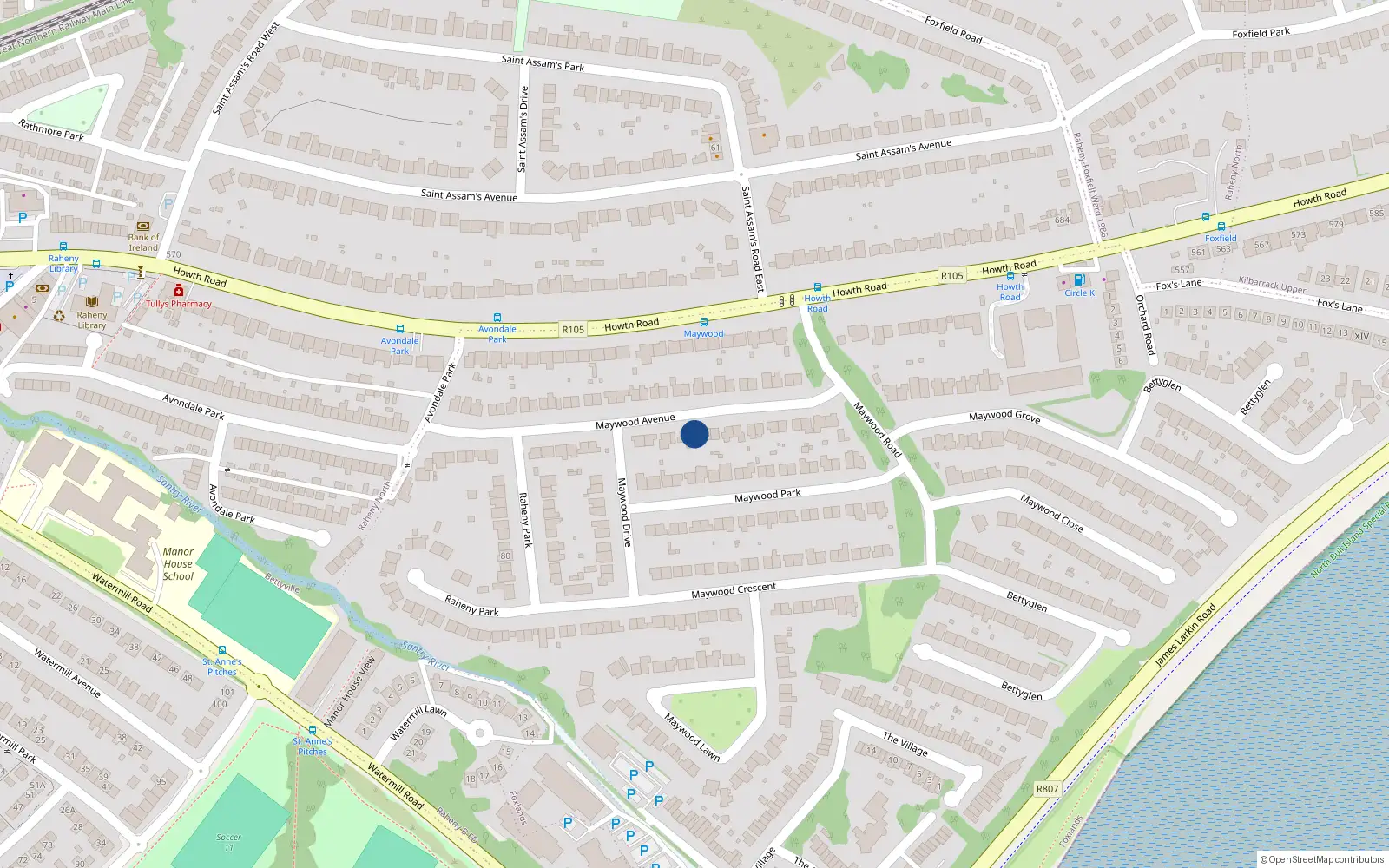 Overhead map showing the location of 25 Maywood Avenue, Dublin 5
