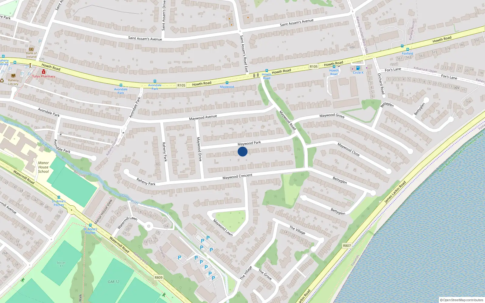 Overhead map showing the location of 25 Maywood Park, Dublin 5