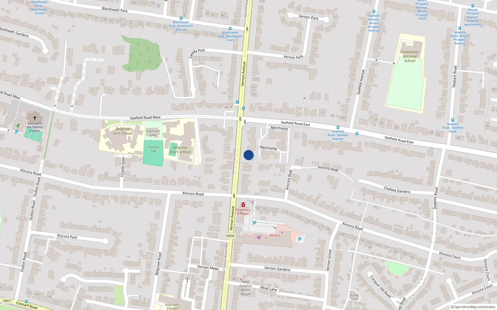 Overhead map showing the location of 25 Merchamp, Seafield Road East, Clontarf Dublin 3