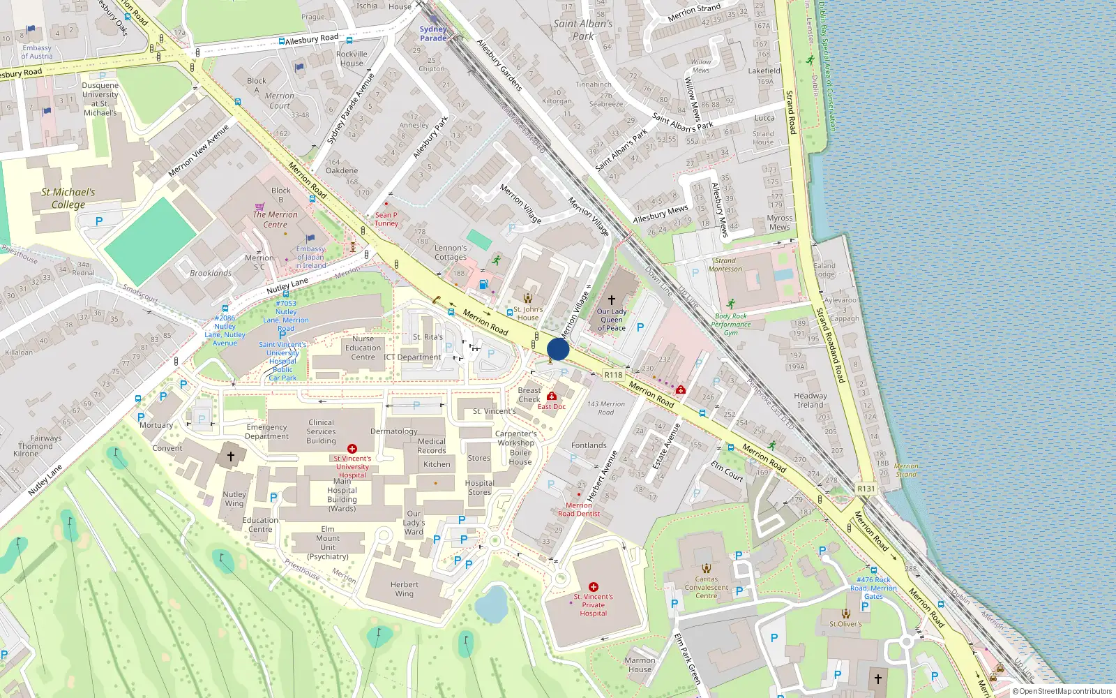 Overhead map showing the location of 25 Merrion Village, Merrion
