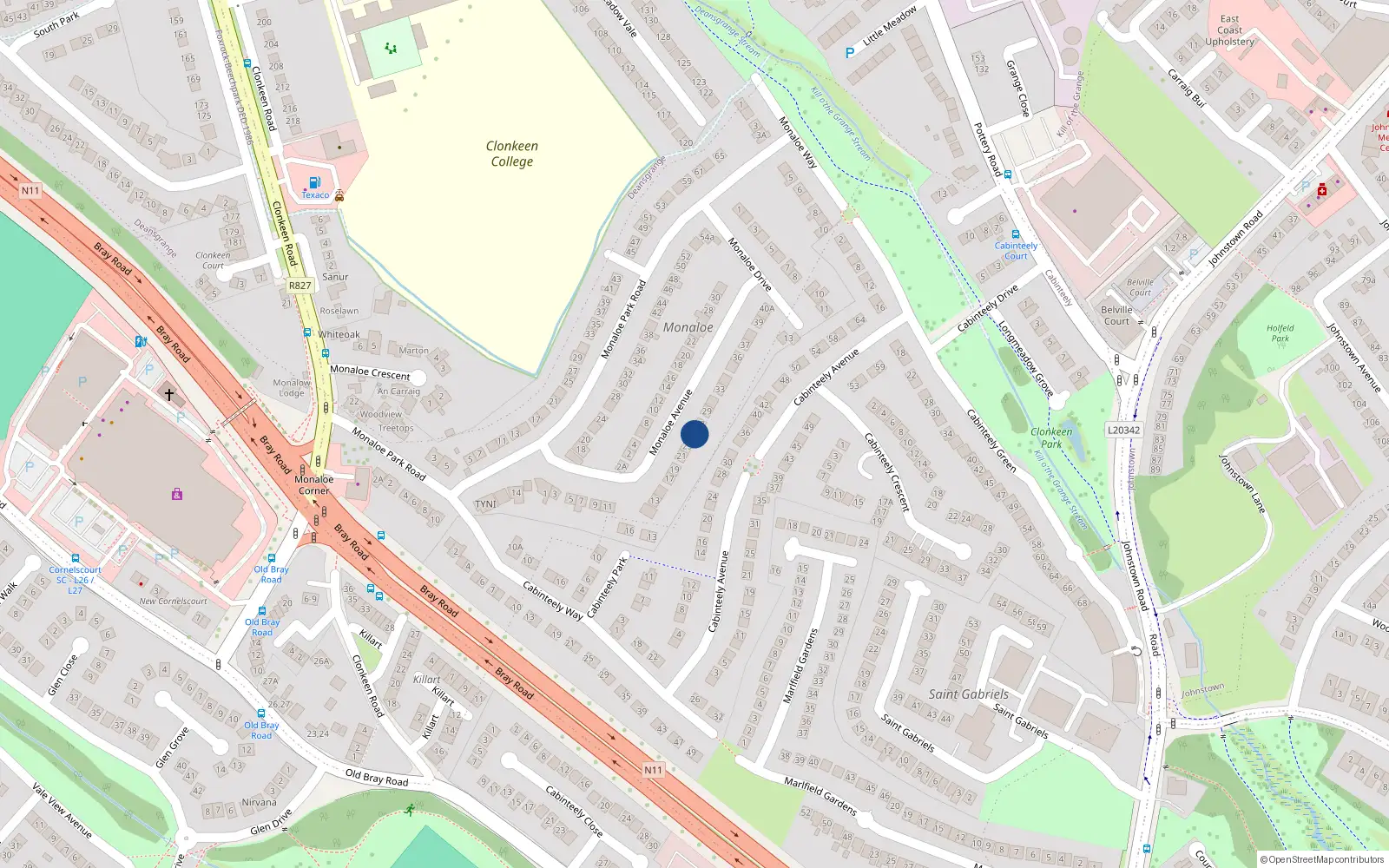 Overhead map showing the location of 25 Monaloe Avenue, Blackrock