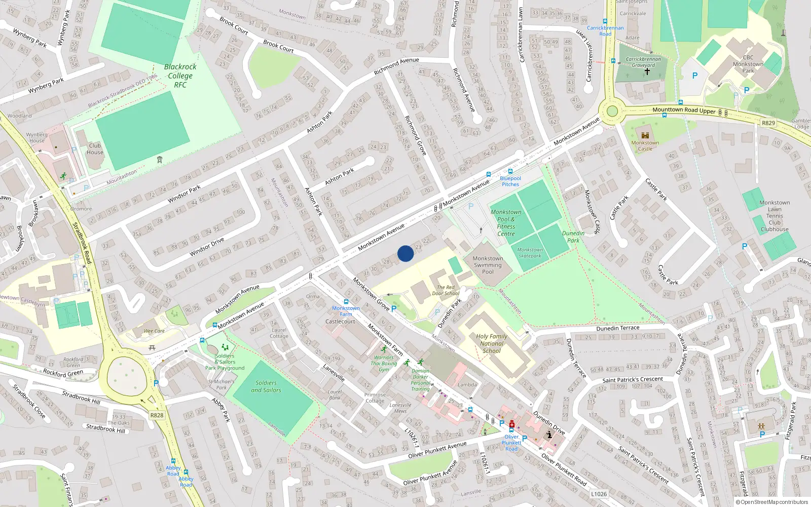 Overhead map showing the location of 25 Monkstown Avenue, Monkstown, Co Dublin