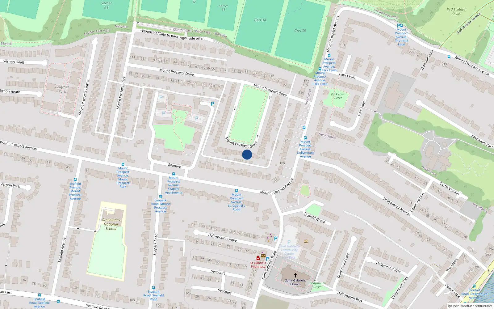 Overhead map showing the location of 25 Mount Prospect Grove, Dublin 3