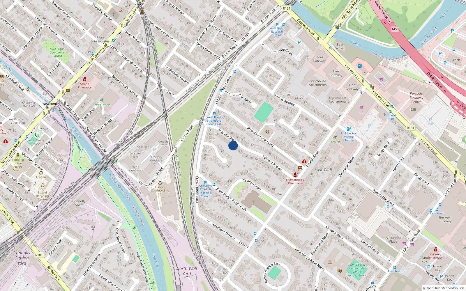 Overhead map showing the location of 25 Moy Elta Road, Dublin 3