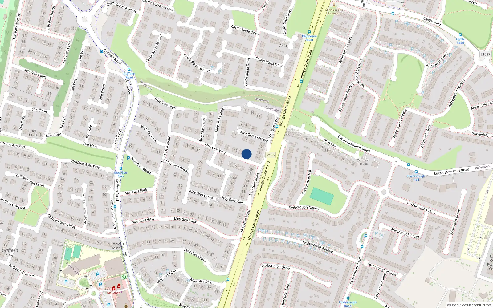 Overhead map showing the location of 25 Moy Glas Way, Lucan