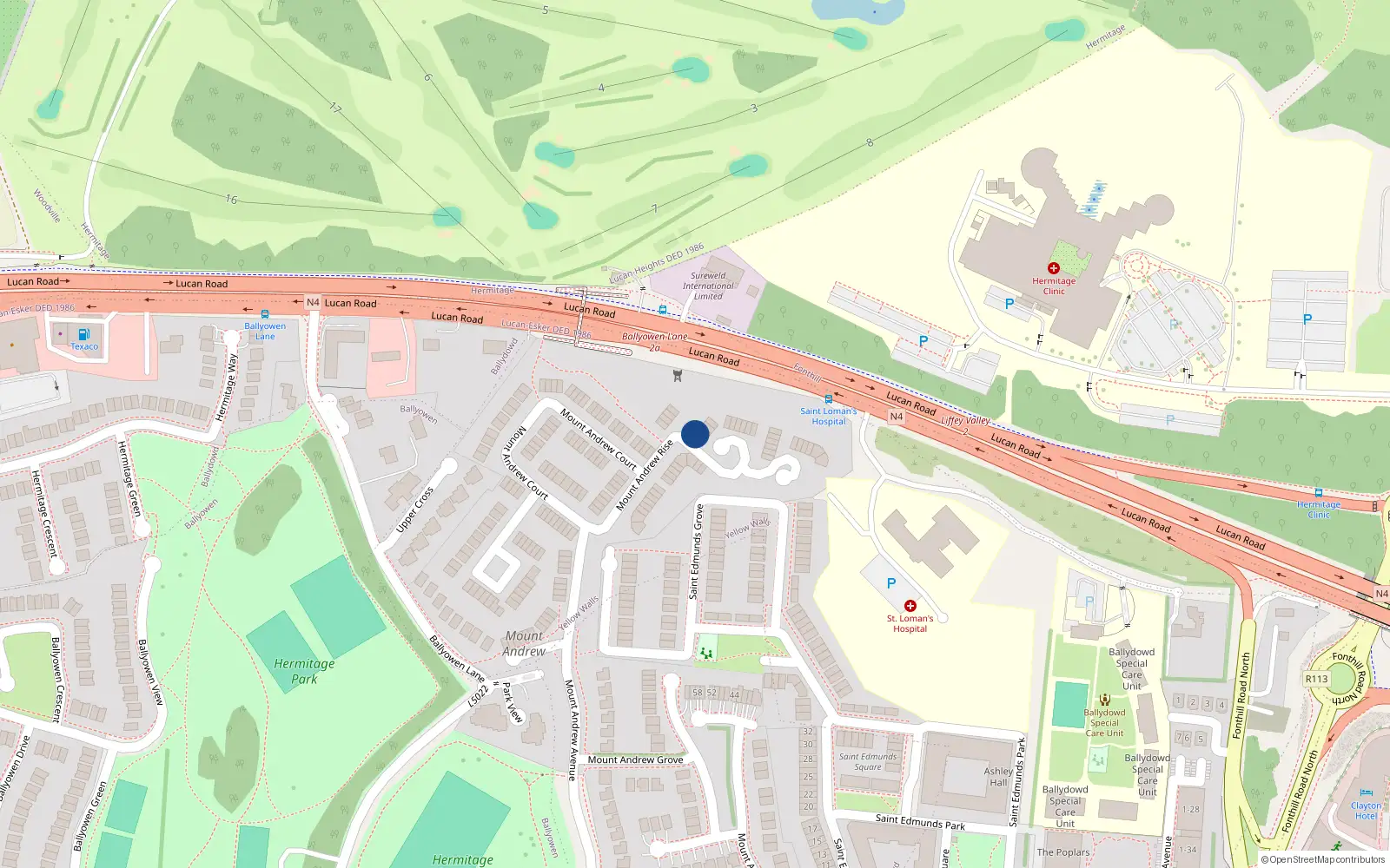 Overhead map showing the location of 25 Mt Andrew Rise, Lucan, Dublin