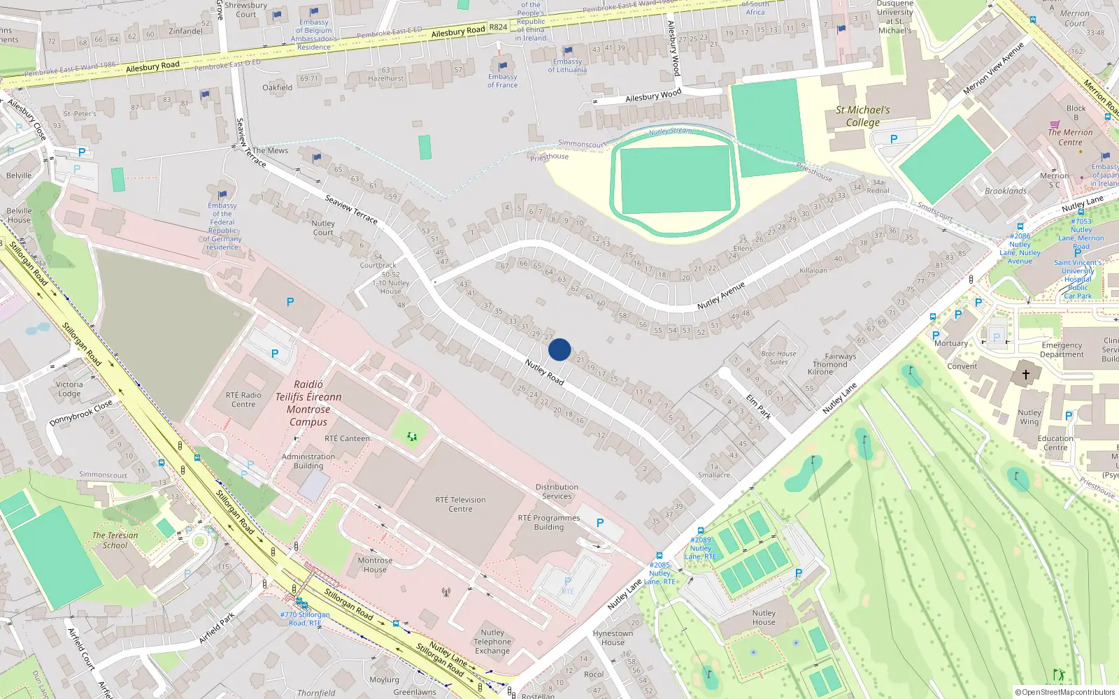 Overhead map showing the location of 25 Nutley Road, Priesthouse