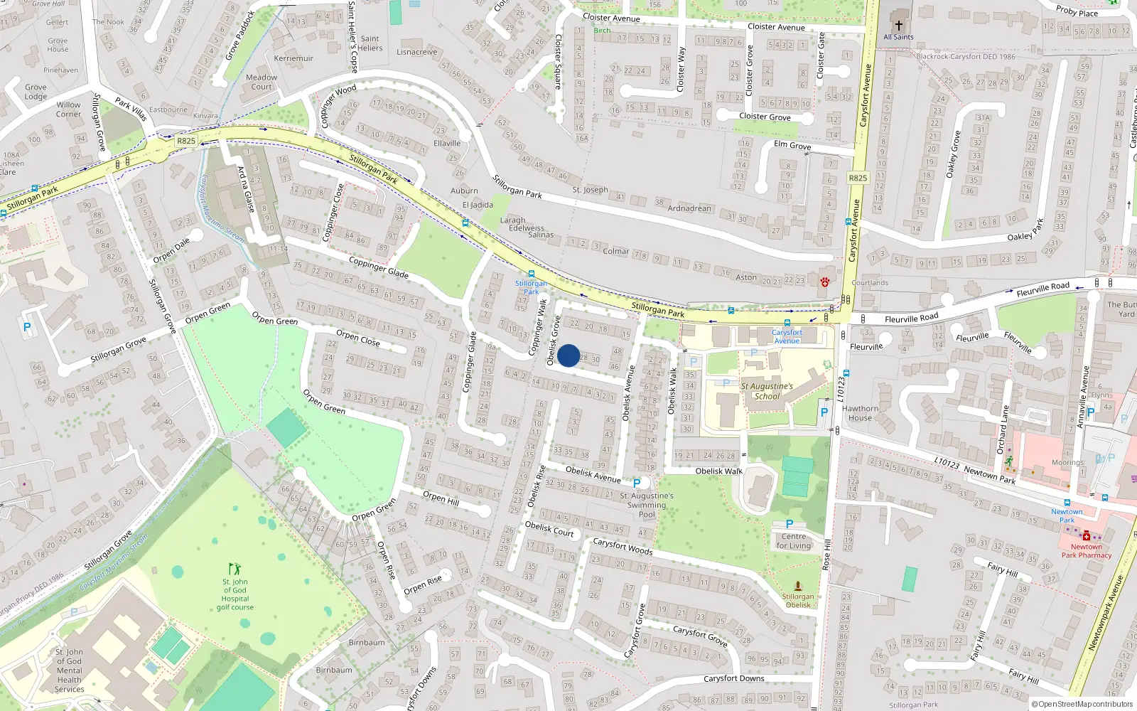 Overhead map showing the location of 25 Obelisk Grove, St Augustines Park, Blackrock