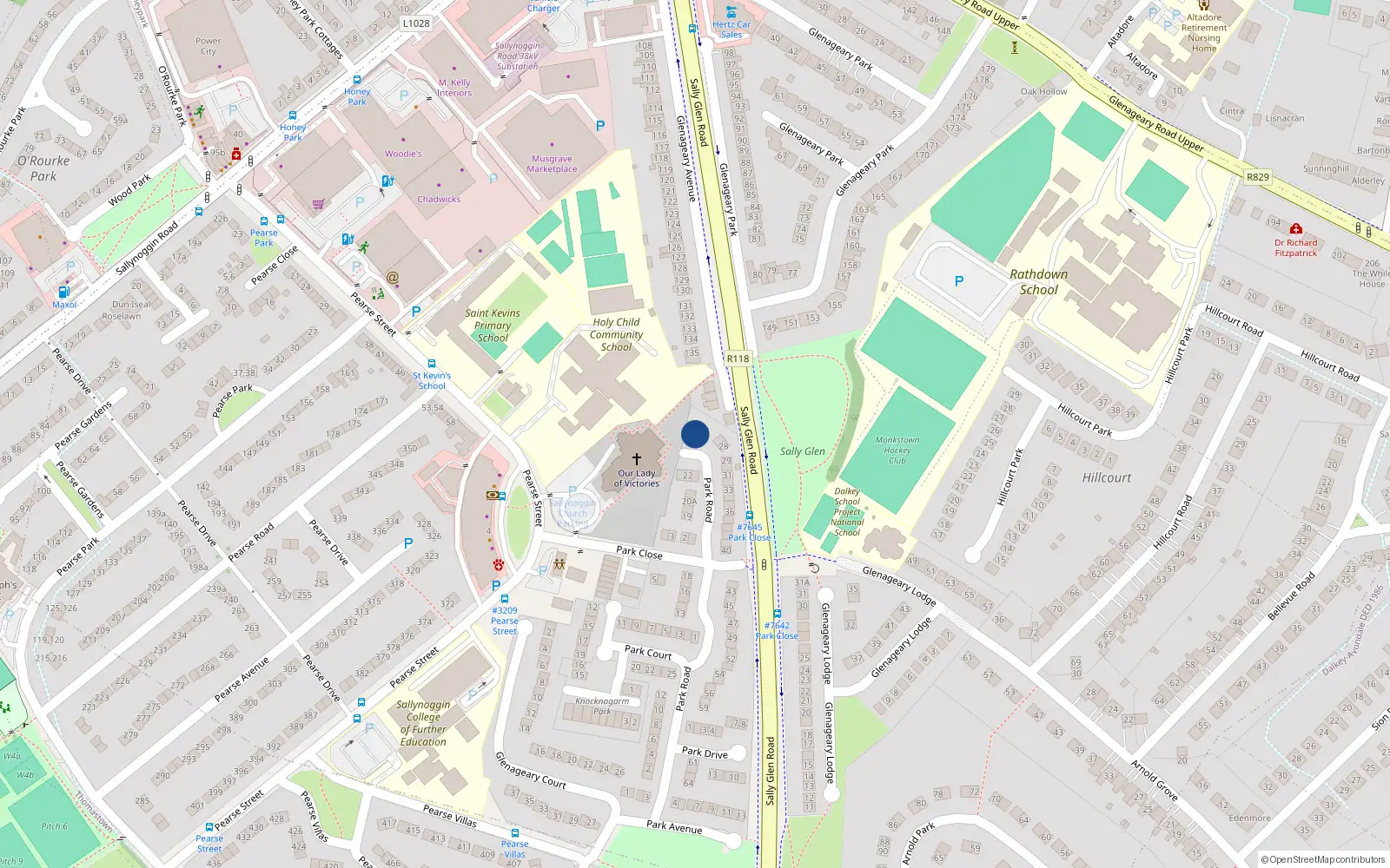 Overhead map showing the location of 25 Park Road, Glenageary Heights, Glenageary