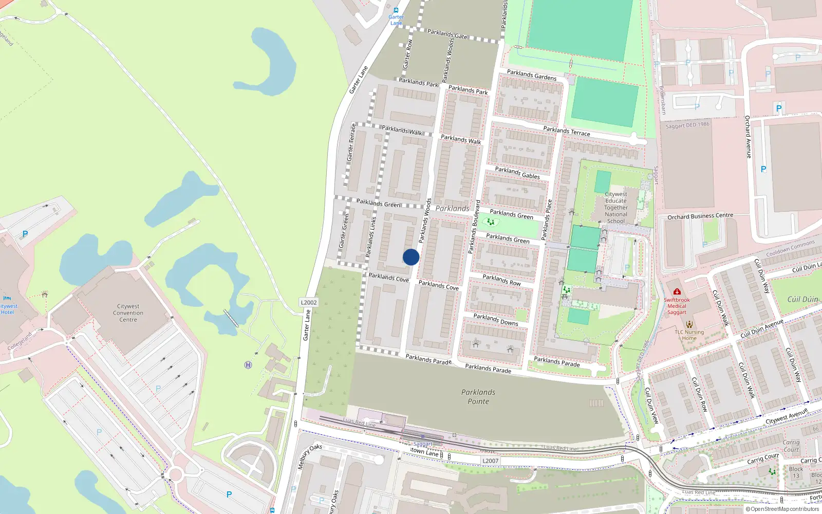 Overhead map showing the location of 25 Parklands Wood, Citywest