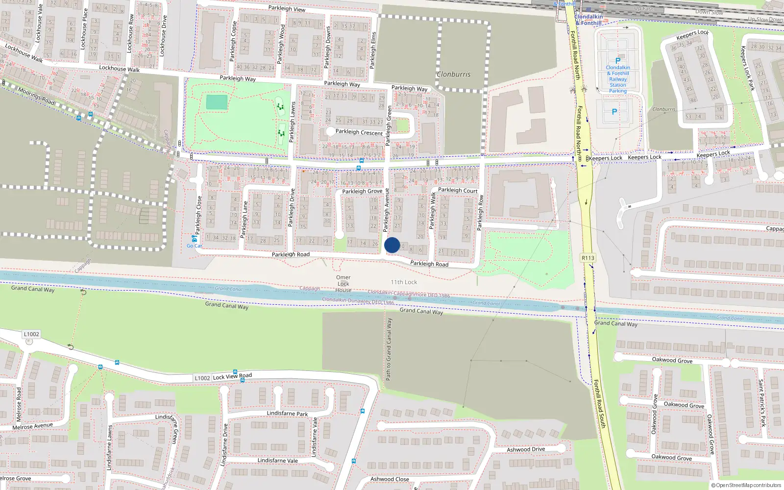 Overhead map showing the location of 25 Parkleigh Avenue, Dublin 22