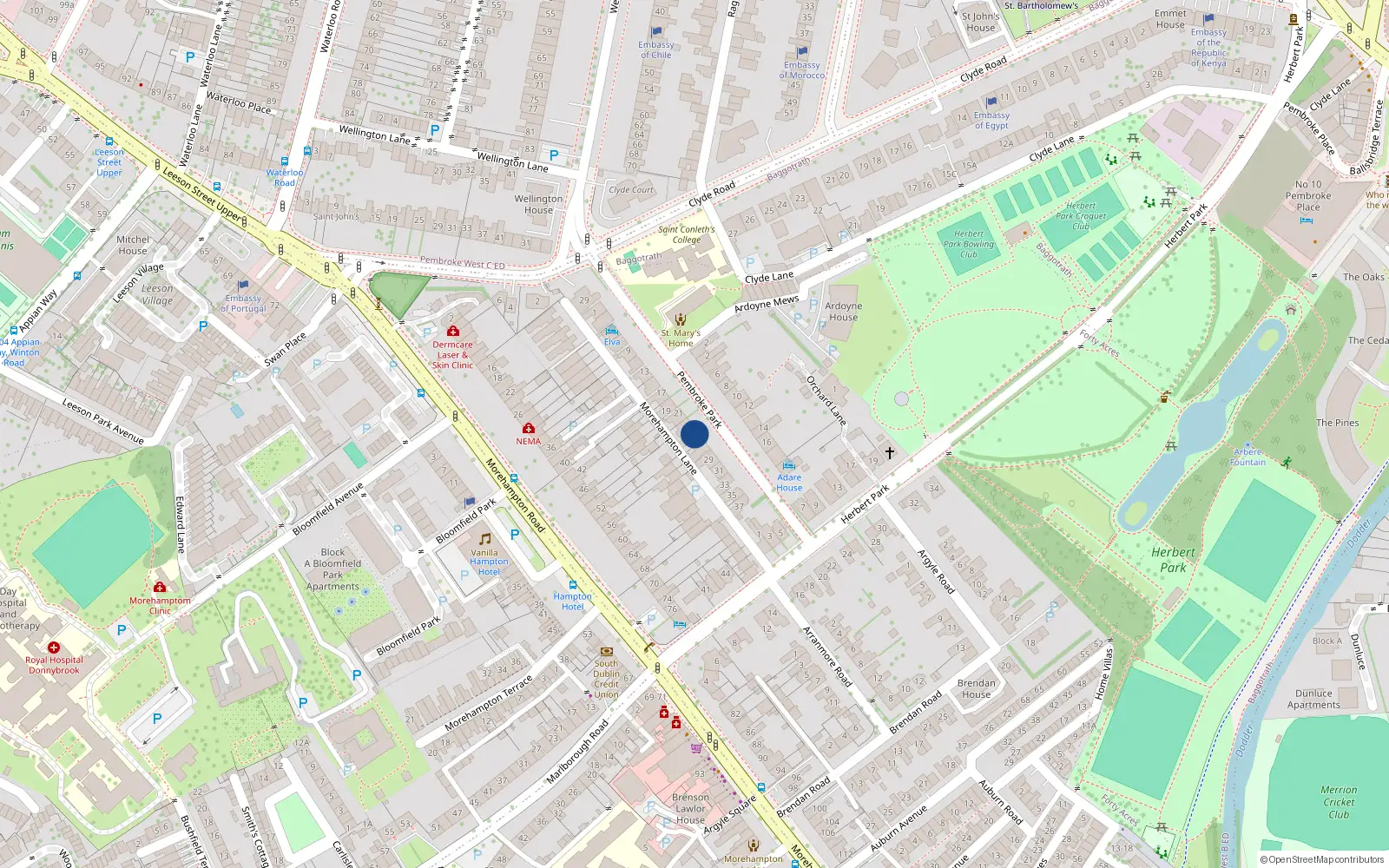 Overhead map showing the location of 25 Pembroke Park, Dublin 4