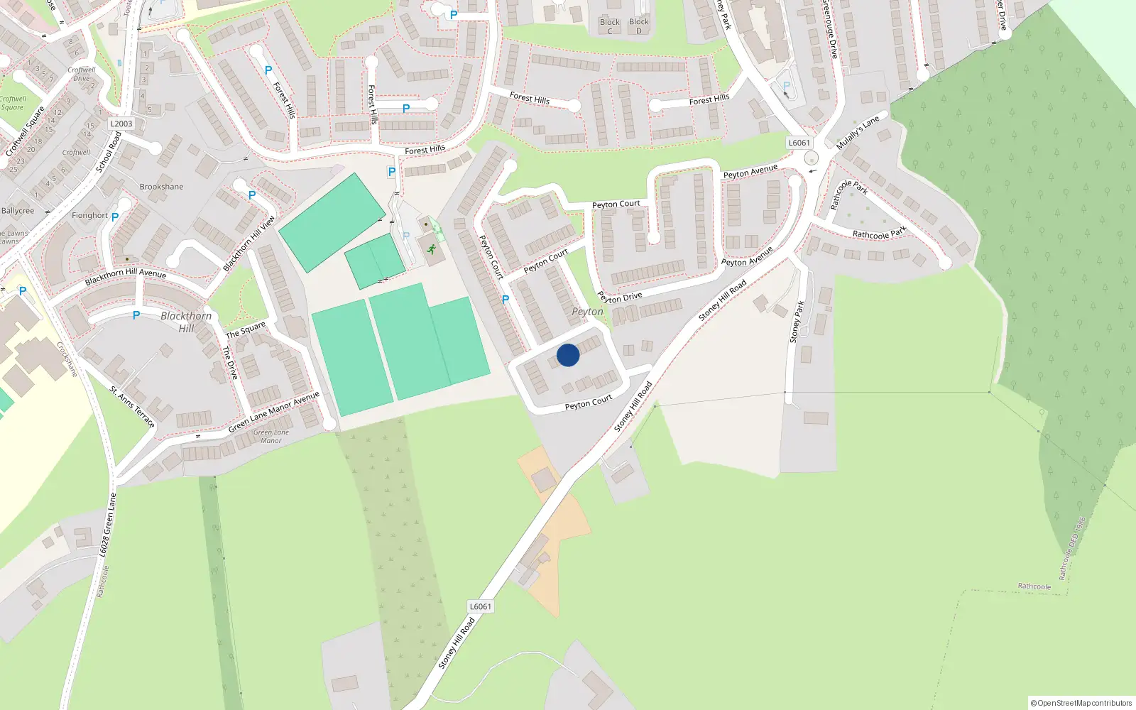 Overhead map showing the location of 25 Peyton Square, Rathcoole