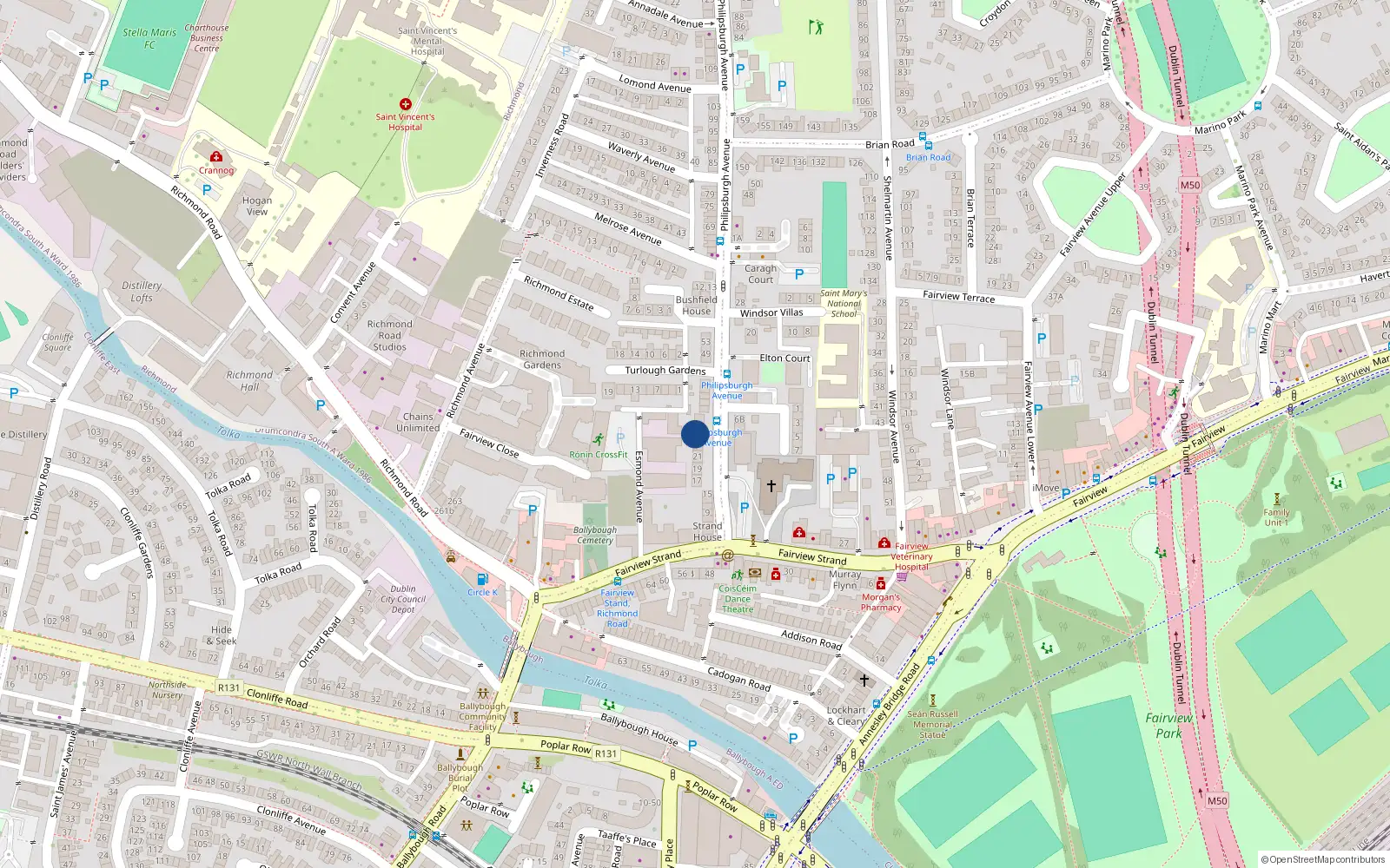 Overhead map showing the location of 25 Philipsburgh Avenue, Dublin 3