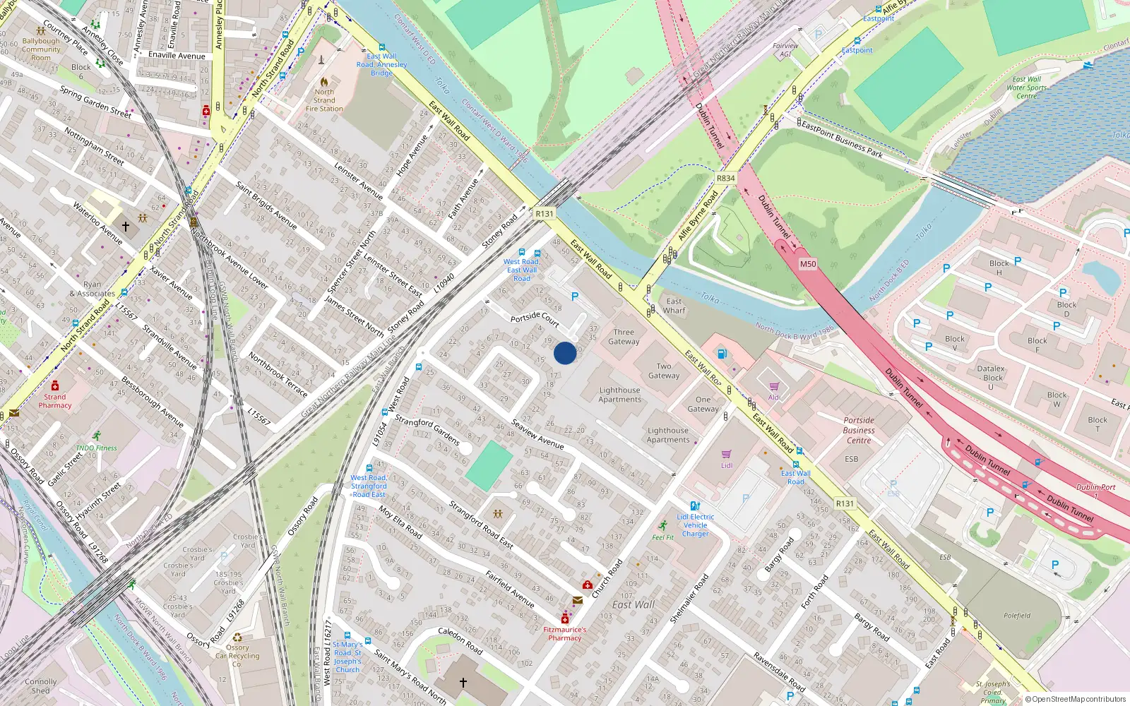Overhead map showing the location of 25 Portside Court, Dublin 3
