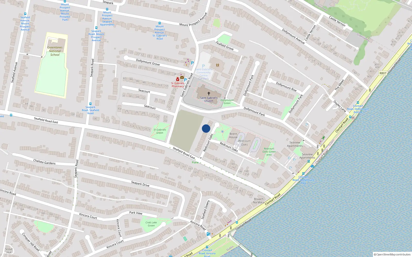 Overhead map showing the location of 25 Redcourt Oaks, Seafield Road East, Clontarf Dublin 3