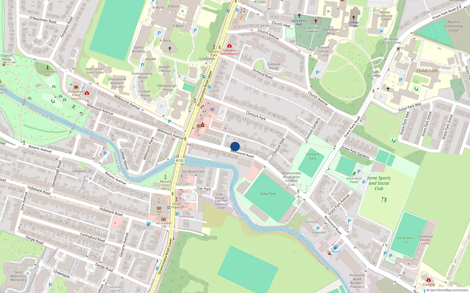Overhead map showing the location of 25 Richmond Road, Dublin 3