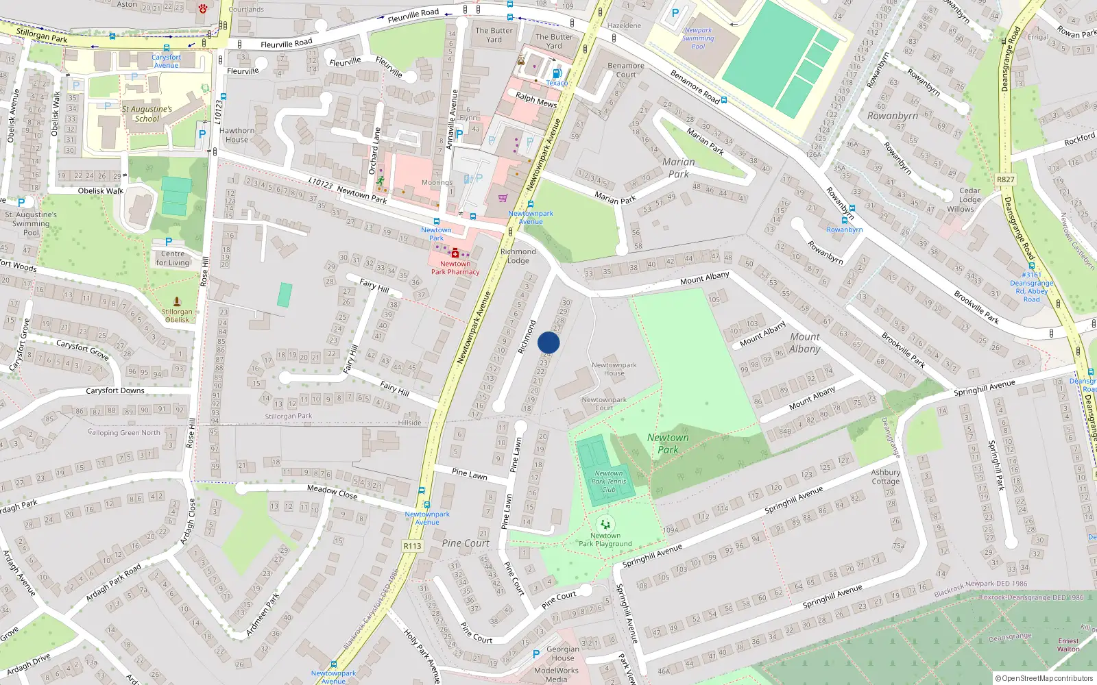 Overhead map showing the location of 25 Richmond, Blackrock
