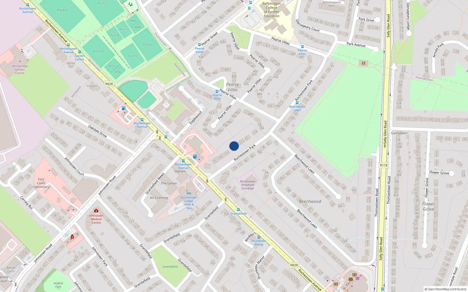 Overhead map showing the location of 25 Rochestown Park, Sallynoggin