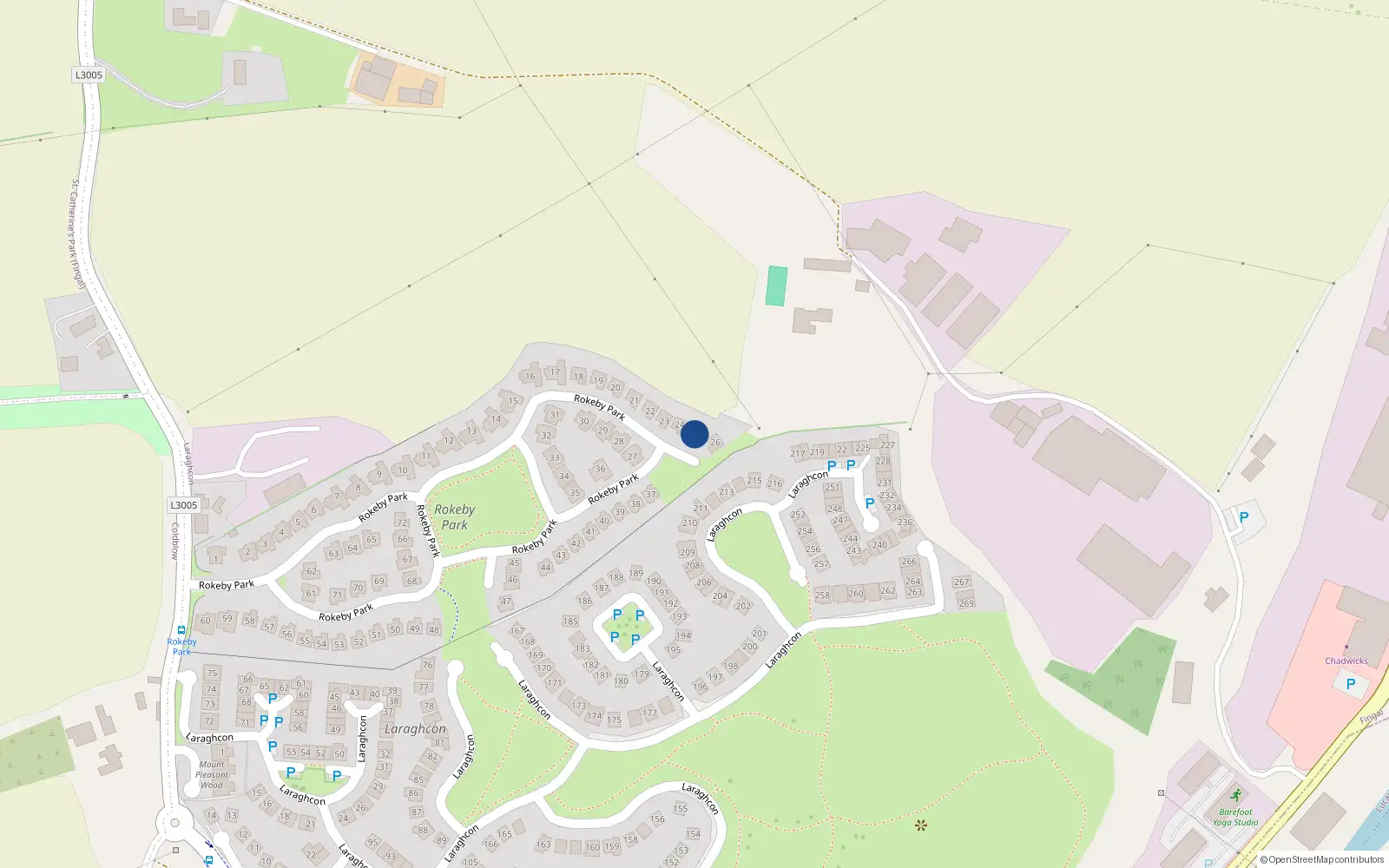 Overhead map showing the location of 25 Rokeby Park, Co. Dublin