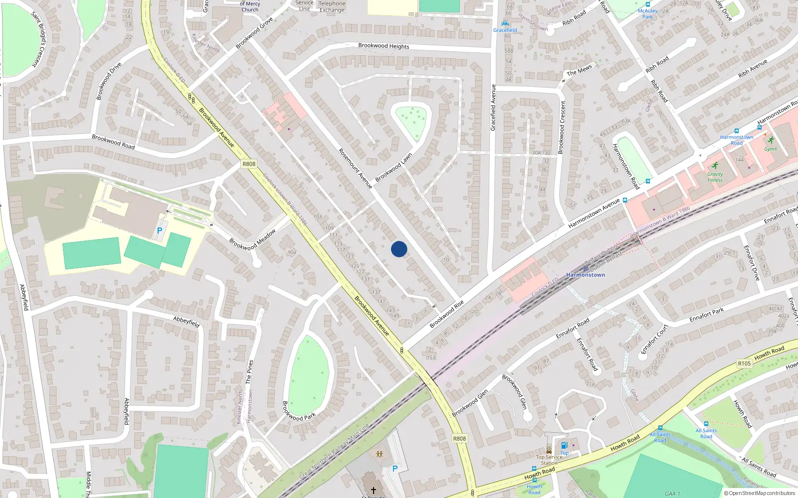 Overhead map showing the location of 25 Rosemount Avenue, Artane, Dublin 5