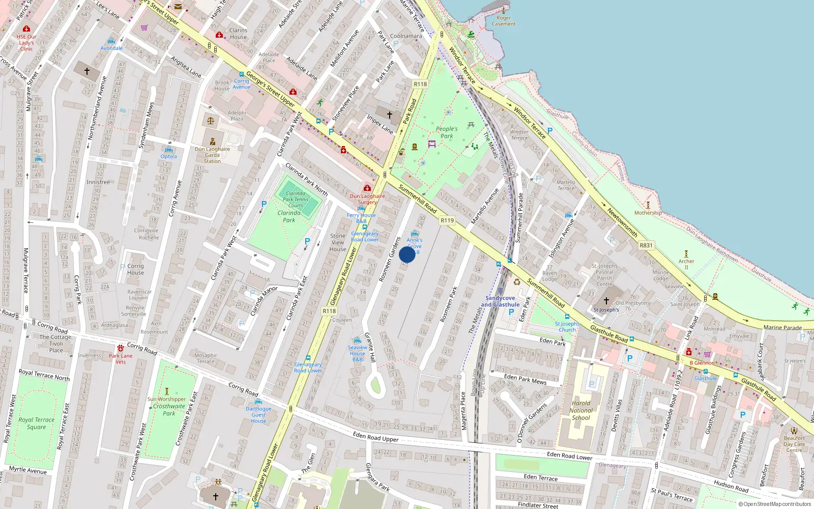 Overhead map showing the location of 25 Rosmeen Gardens, Dublin