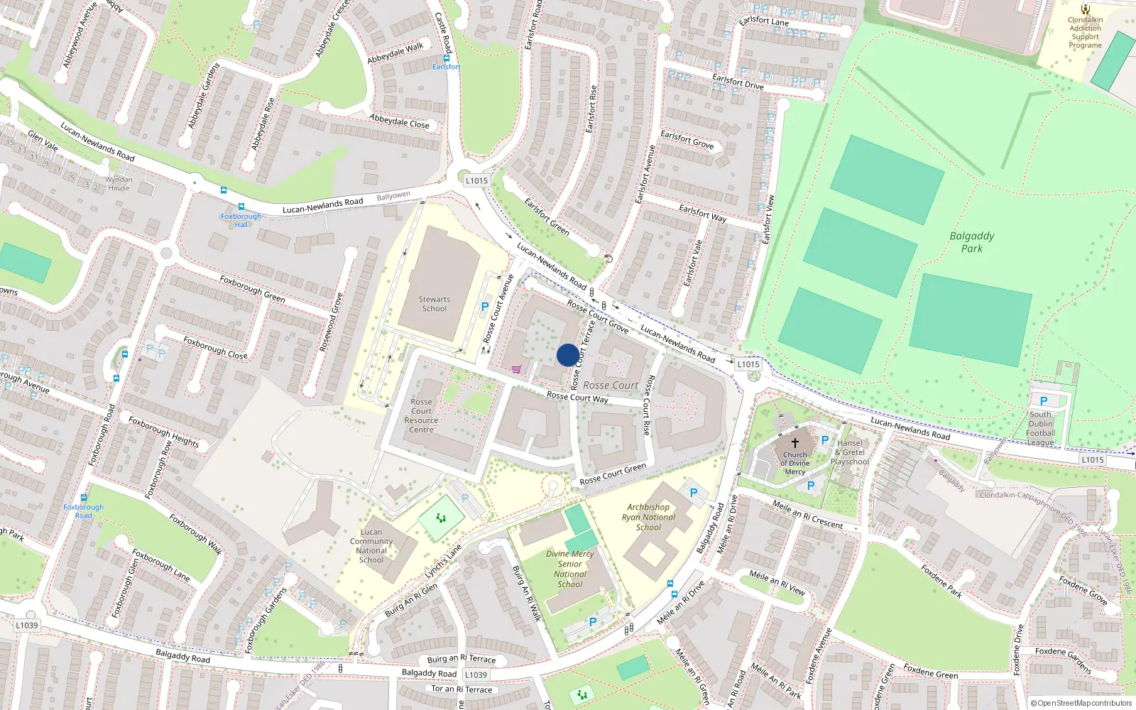 Overhead map showing the location of 25 Rosse Court Terrace, Lucan