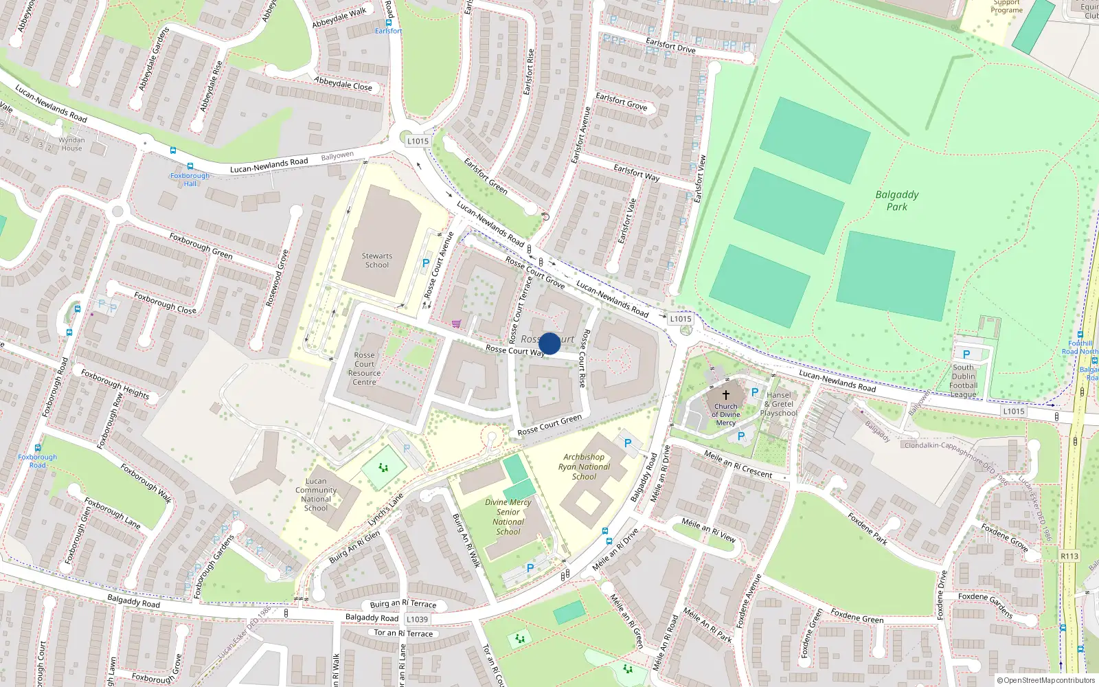 Overhead map showing the location of 25 Rosse Court Way, Lucan