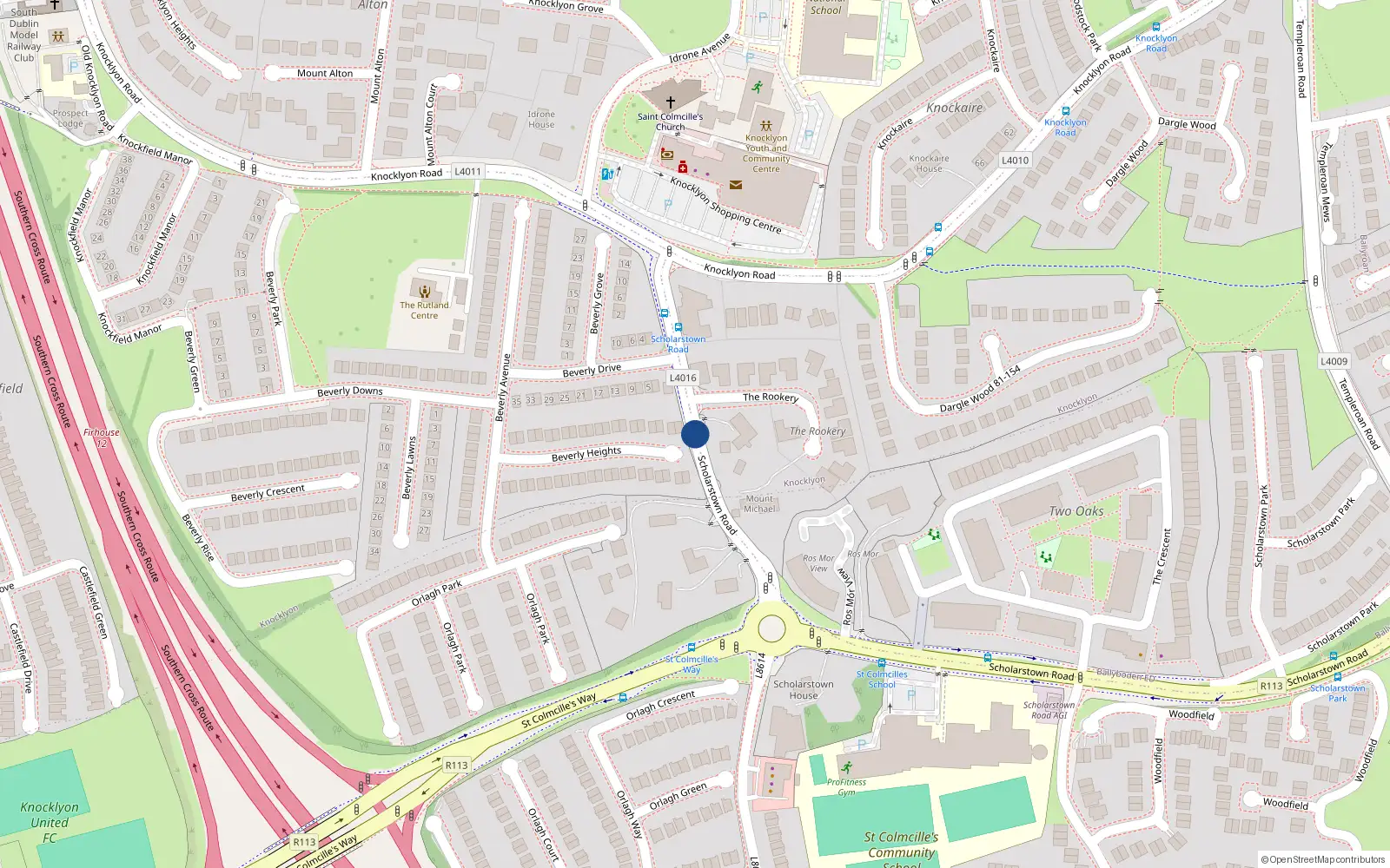 Overhead map showing the location of 25 Rossmore View, Scholarstown Road, Knocklyon