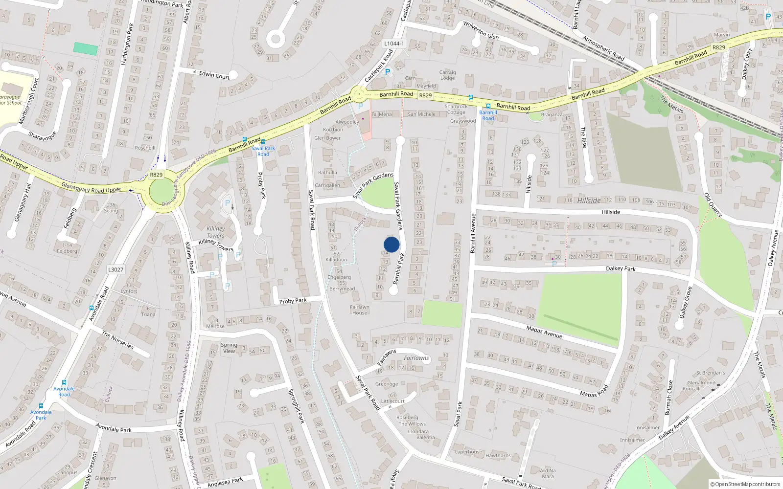 Overhead map showing the location of 25 Saval Park Gardens, Dalkey, Dublin