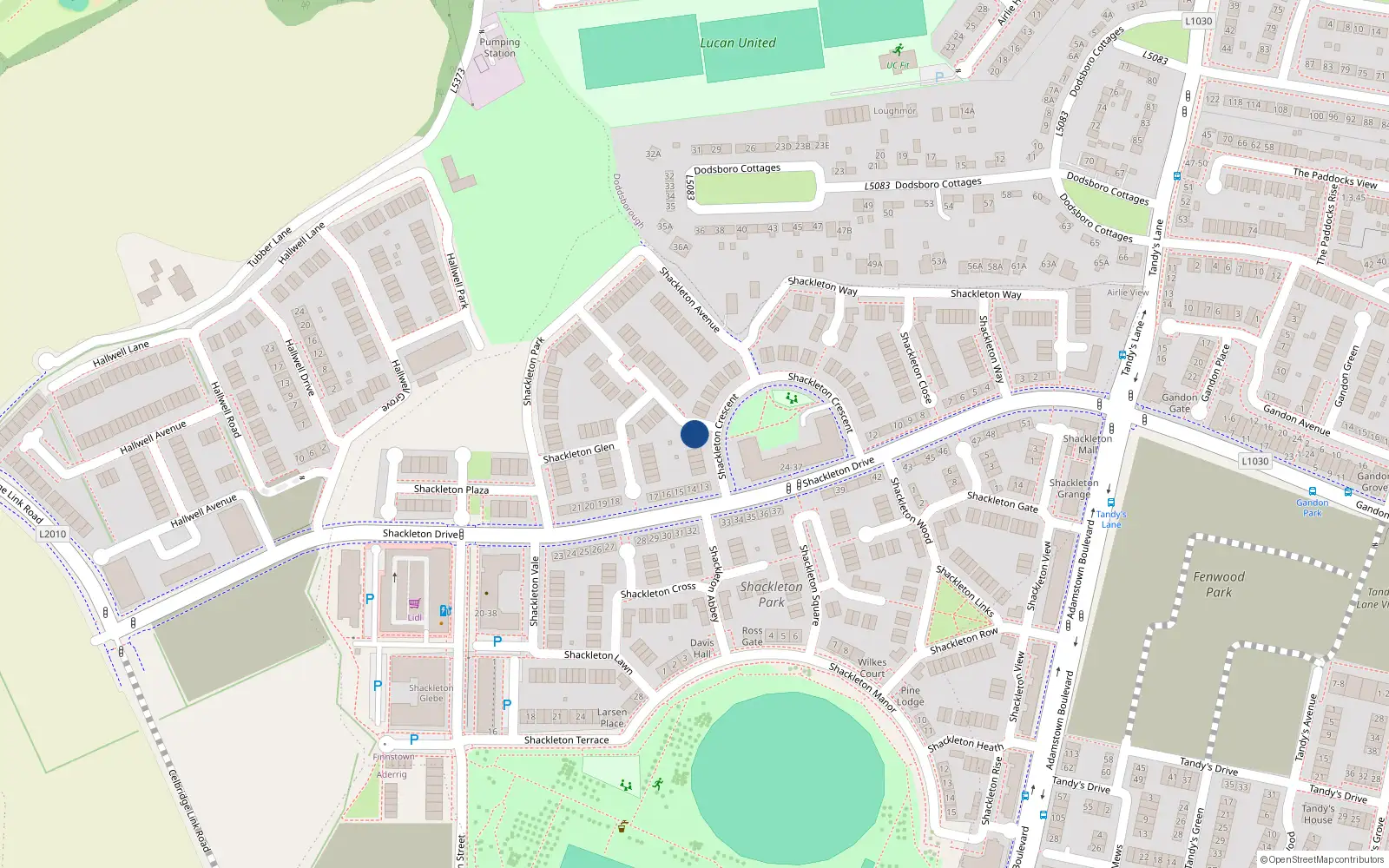 Overhead map showing the location of 25 Shackleton Crescent, Lucan