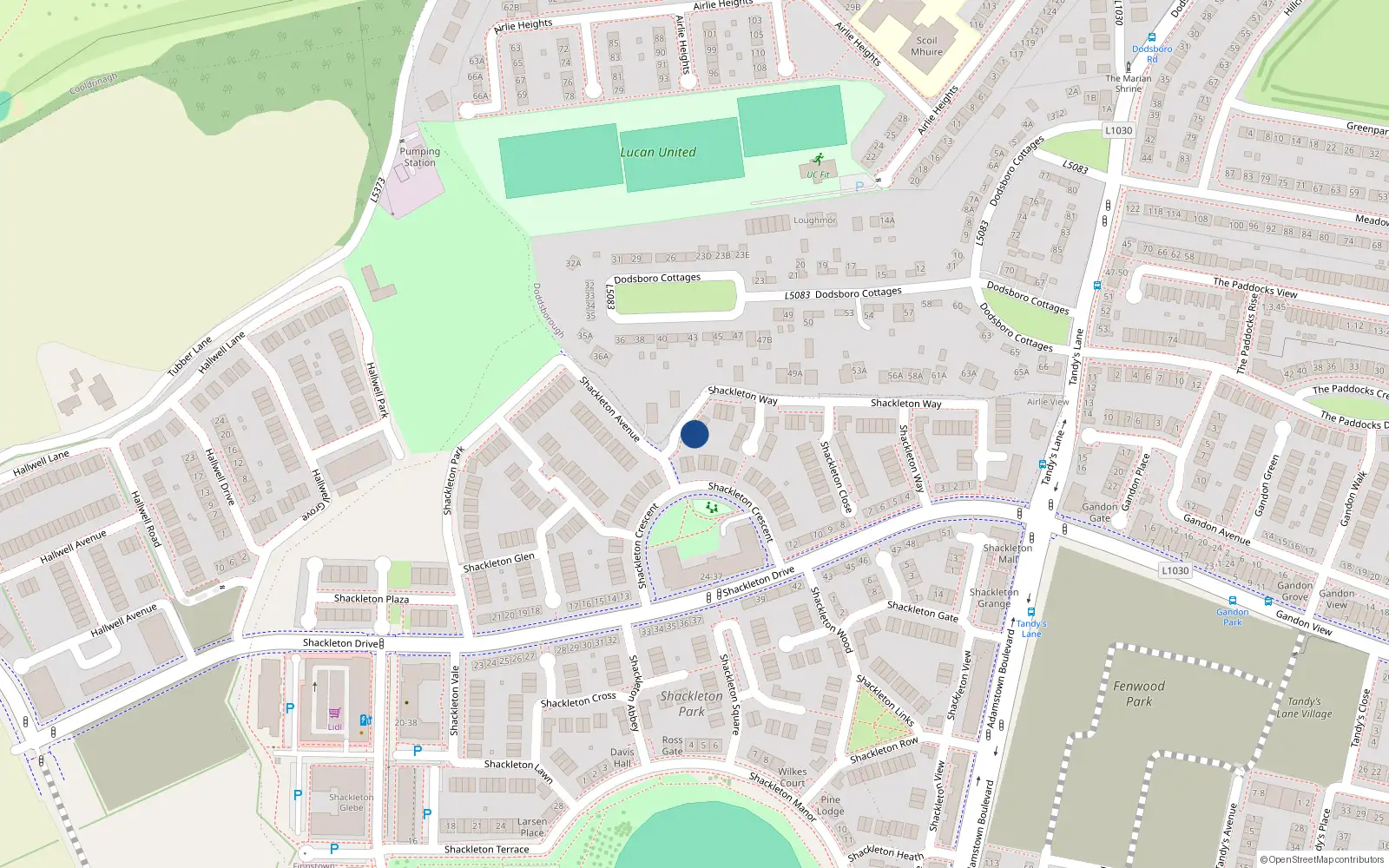 Overhead map showing the location of 25 Shackleton Way, Shackleton Park, Lucan