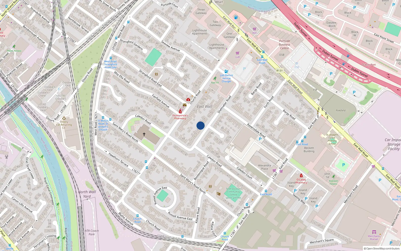 Overhead map showing the location of 25 Shelmalier Road, East Wall, Dublin 3