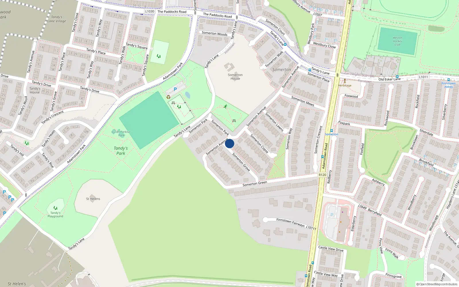 Overhead map showing the location of 25 Somerton Avenue, Lucan