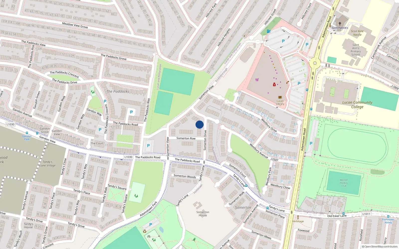 Overhead map showing the location of 25 Somerton Drive, Lucan