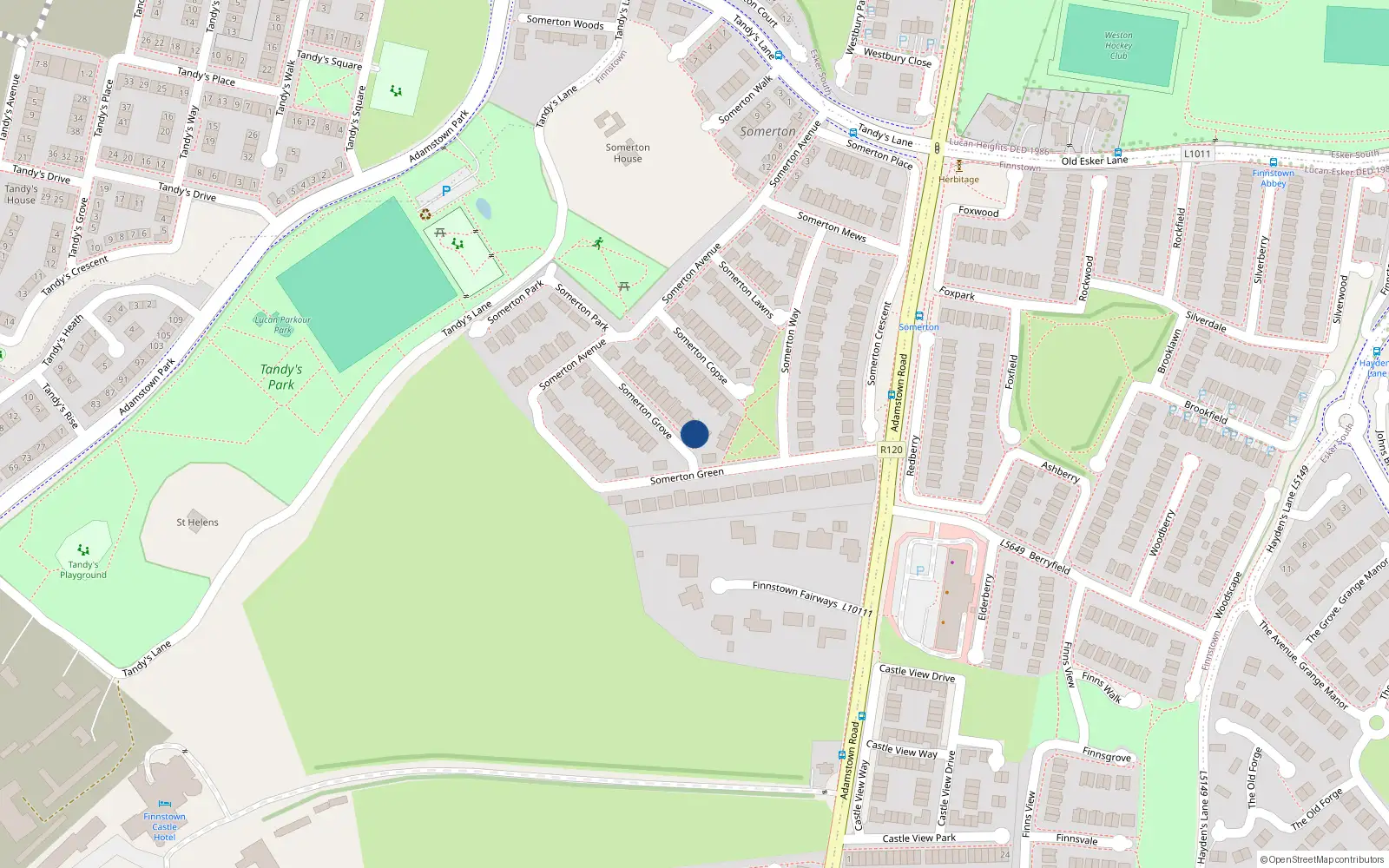 Overhead map showing the location of 25 Somerton Grove, Lucan