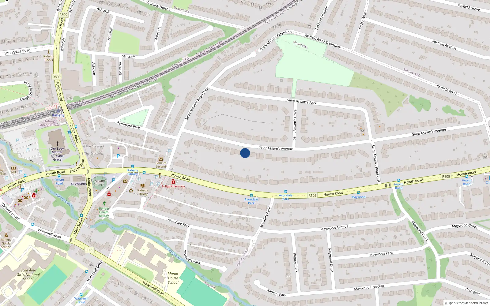 Overhead map showing the location of 25 Saint Assams Avenue, Dublin 5
