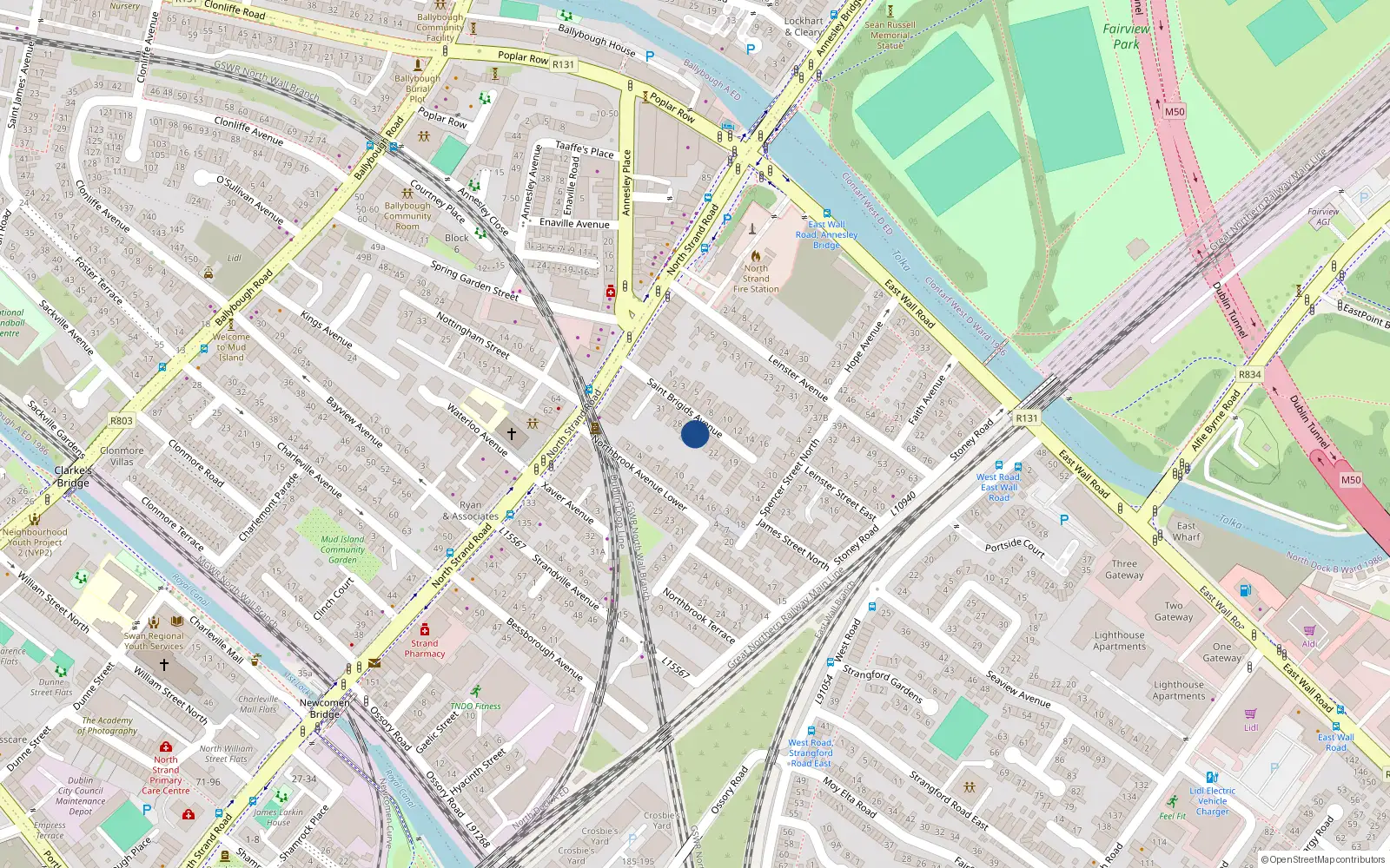 Overhead map showing the location of 25 St Bridgets Avenue, North Strand, Dublin 3