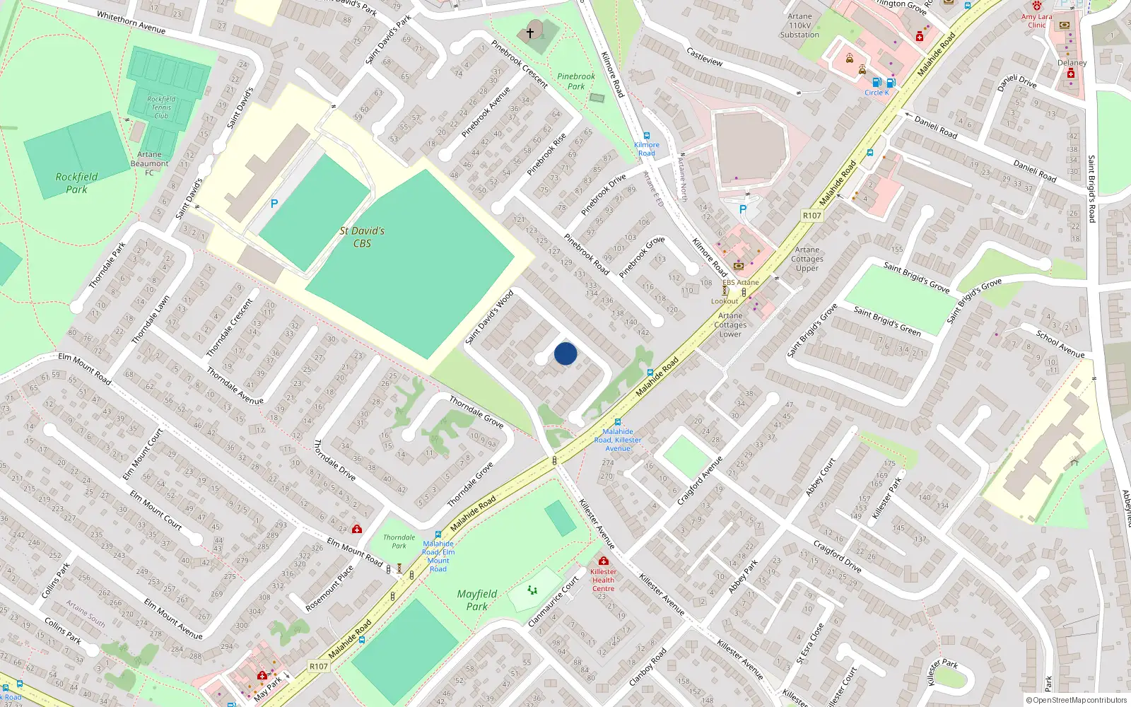 Overhead map showing the location of 25 St Davids Wood, Artane, Malahide Road