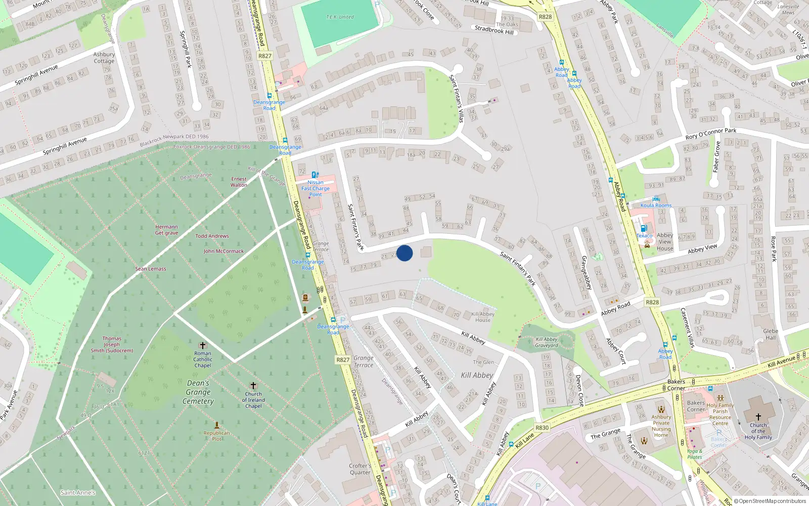 Overhead map showing the location of 25 St Fintan's Park, Blackrock, Co Dublin