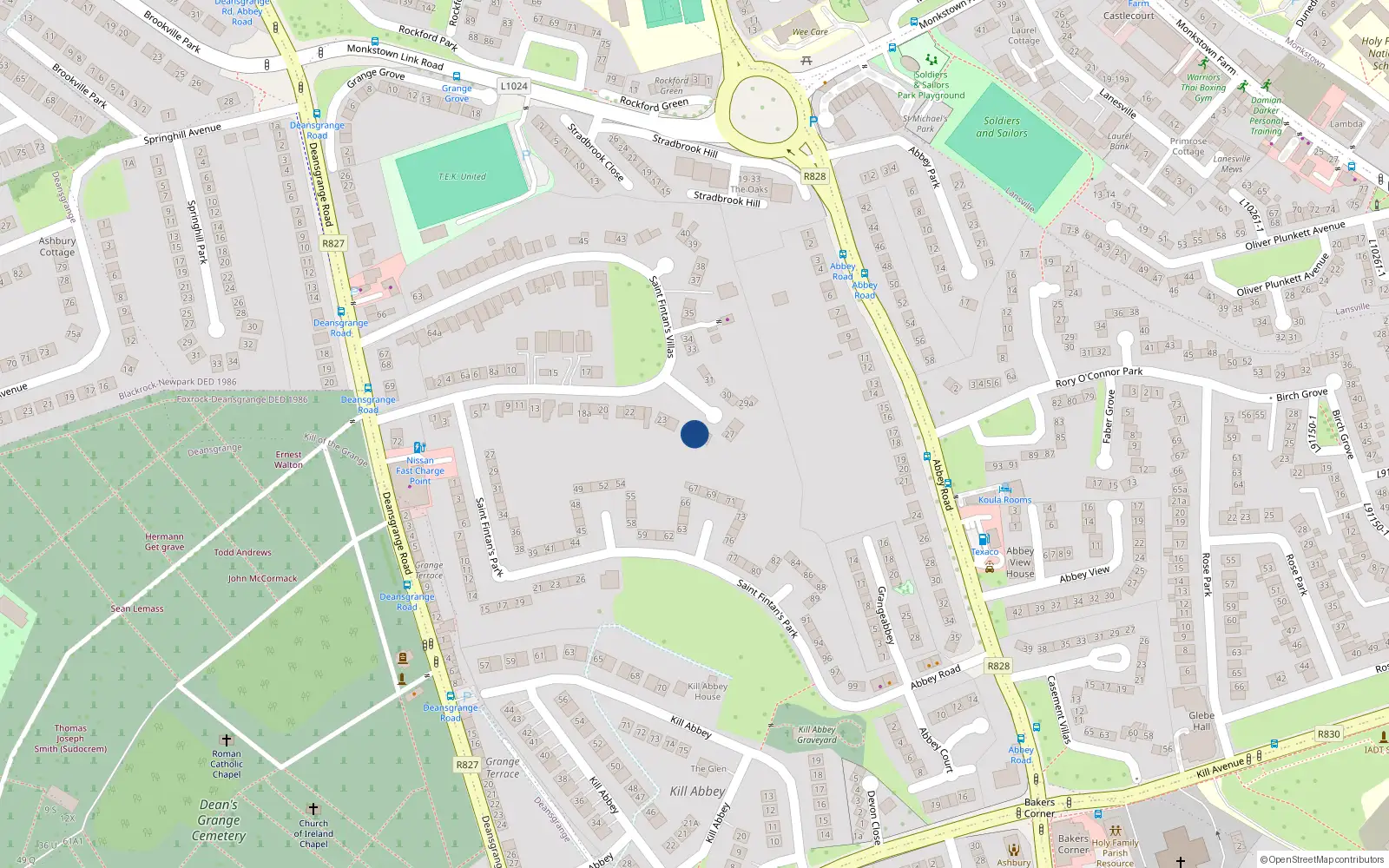 Overhead map showing the location of 25 St Fintans Villas, Deansgrange, Dublin